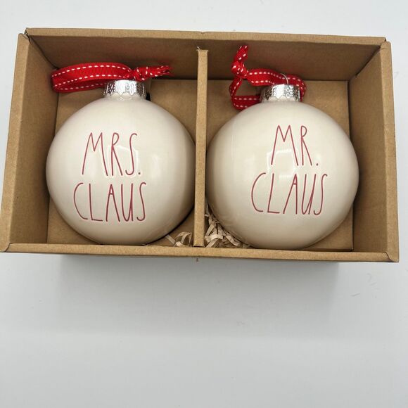 Rae Dunn By Magenta Set Of 2 Ceramic Christmas Ornaments Mr. And Mrs. Claus - Picture 1 of 4